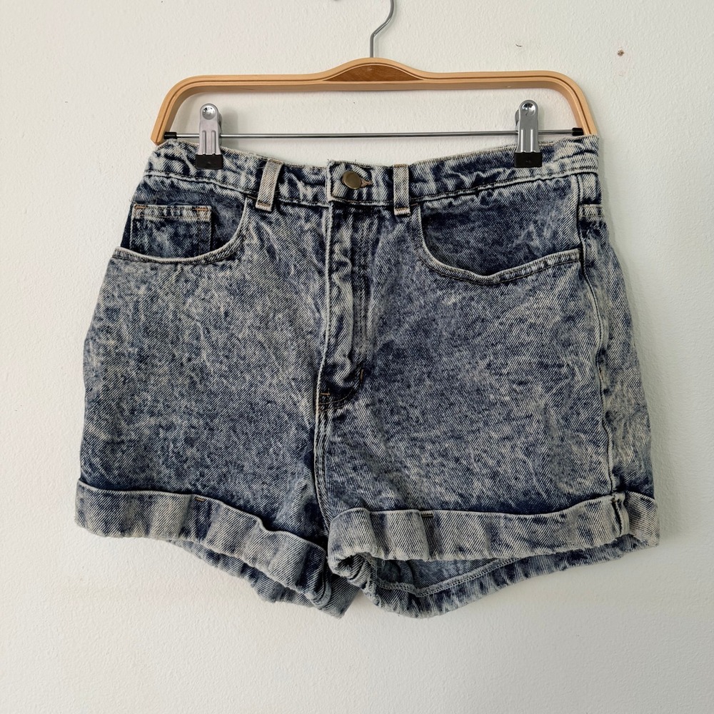 American Apparel Women Blue Acid Wash High Waisted Denim Mom Shorts Size Small